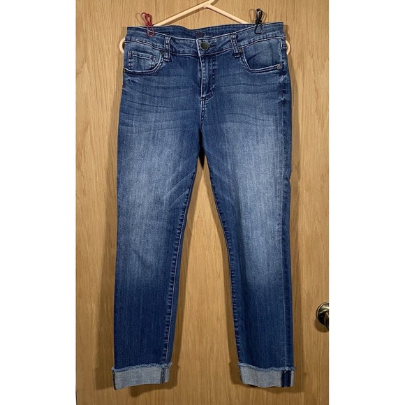 Kut From The Kloth Cropped Blue Denim Jeans Women's Sz 8 Distressed Stretch - Picture 1 of 9